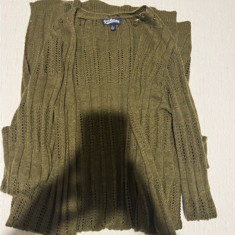 Joe Fresh Olive Open-Stitch Crewneck Sweater